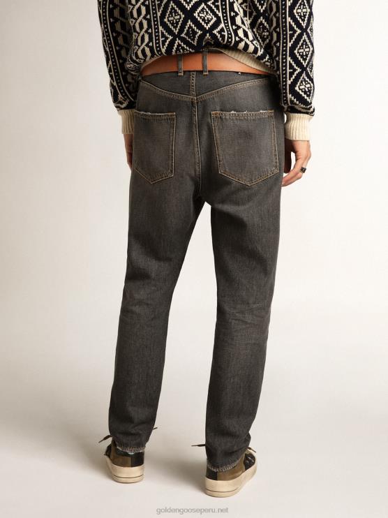 FDVPX788 Golden Goose hombres jeans ajustados negros con lavado medio
