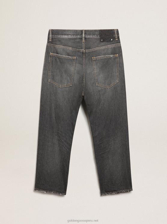 FDVPX788 Golden Goose hombres jeans ajustados negros con lavado medio