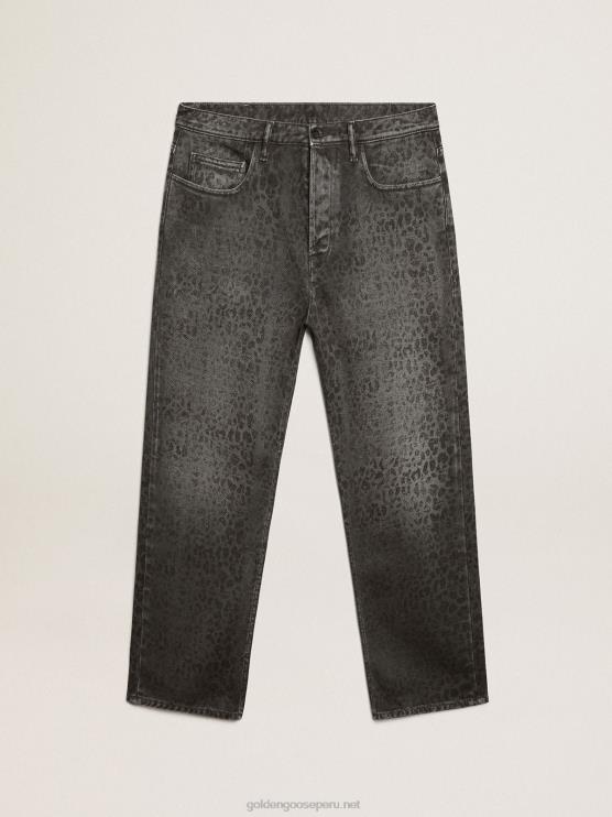 FDVPX800 Golden Goose hombres vaqueros grises con estampado de leopardo