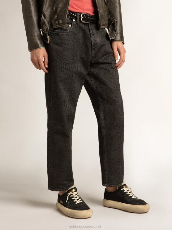 FDVPX800 Golden Goose hombres vaqueros grises con estampado de leopardo