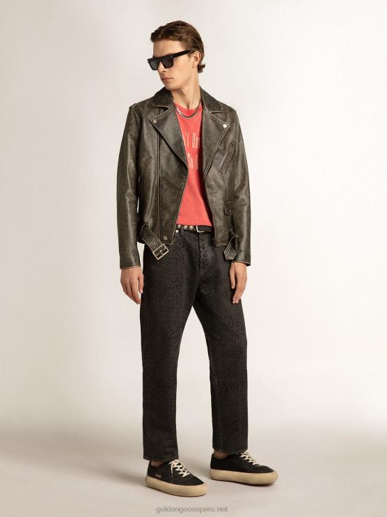 FDVPX800 Golden Goose hombres vaqueros grises con estampado de leopardo