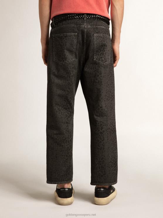 FDVPX800 Golden Goose hombres vaqueros grises con estampado de leopardo