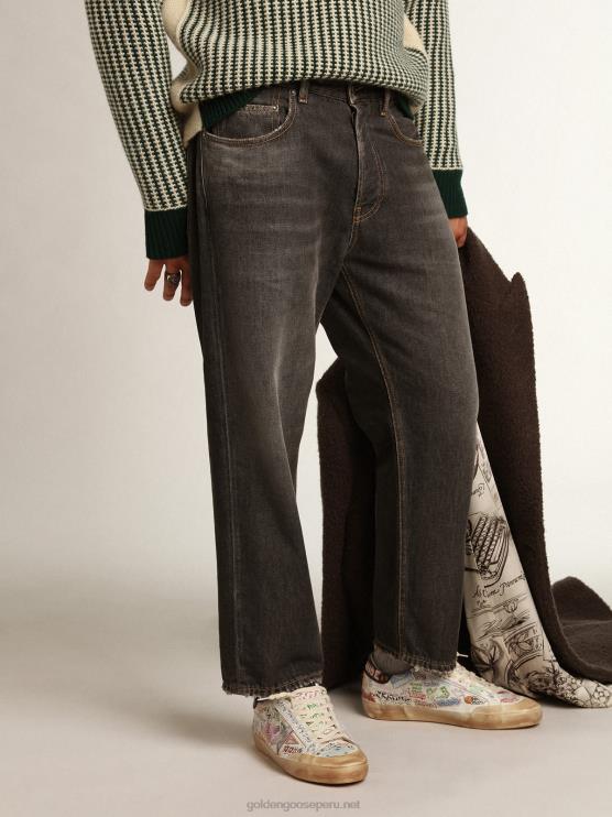 FDVPX801 Golden Goose hombres Vaquero cory negro con efecto lavado a la piedra de la colección Journey
