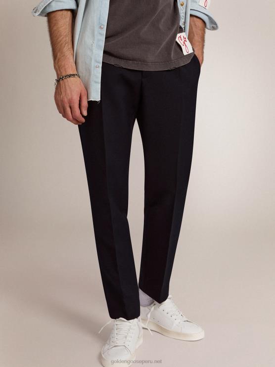 FDVPX825 Golden Goose hombres pantalones colección milano en lana azul oscuro