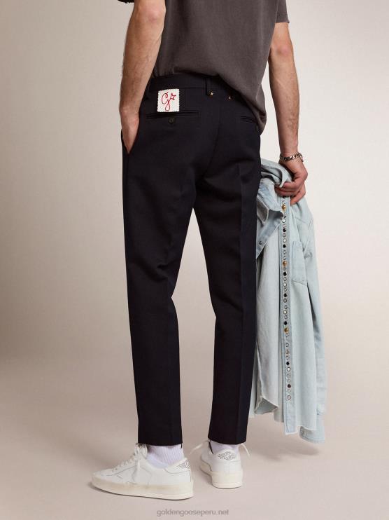 FDVPX825 Golden Goose hombres pantalones colección milano en lana azul oscuro