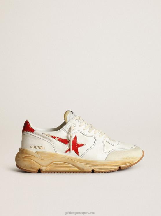 FDVPX541 Golden Goose hombres Deportivas suela running con estrella y refuerzo en el talón de piel con estampado digital rojo