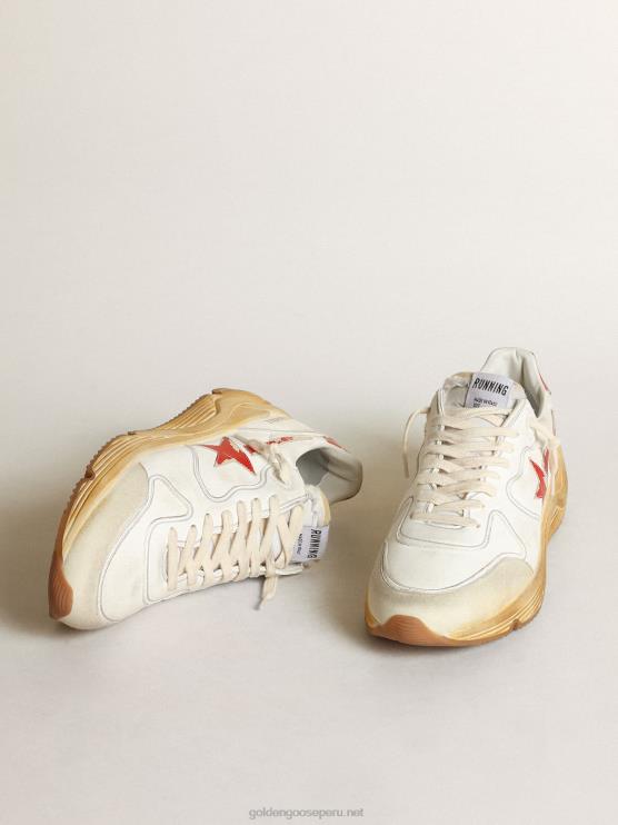 FDVPX541 Golden Goose hombres Deportivas suela running con estrella y refuerzo en el talón de piel con estampado digital rojo