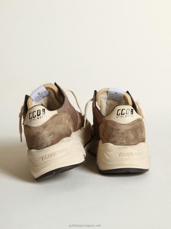 FDVPX568 Golden Goose hombres Zapatillas deportivas con suela de running de malla verde oliva y piel con estrella de piel color crema y refuerzo en el talón