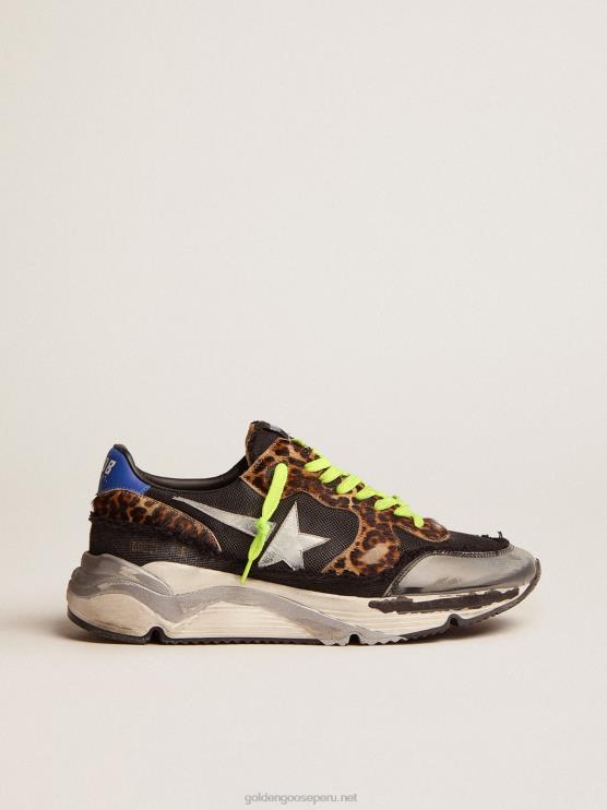 FDVPX582 Golden Goose hombres Zapatillas deportivas running sole ltd de malla negra con inserciones de piel de potro con estampado de leopardo