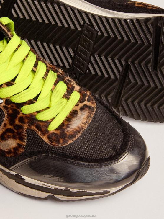 FDVPX582 Golden Goose hombres Zapatillas deportivas running sole ltd de malla negra con inserciones de piel de potro con estampado de leopardo