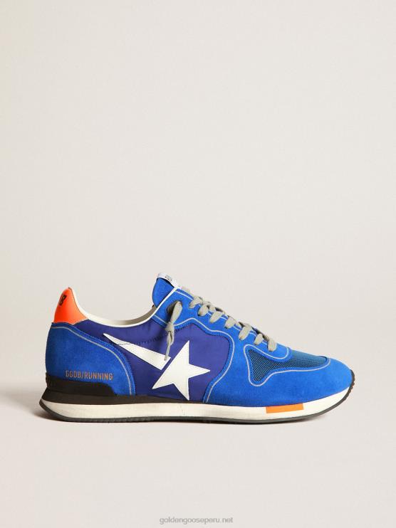 FDVPX583 Golden Goose hombres zapatillas running azul eléctrico con estrella blanca
