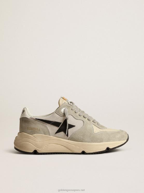 FDVPX618 Golden Goose hombres suela de running de ante gris hielo y malla con estrella de piel negra