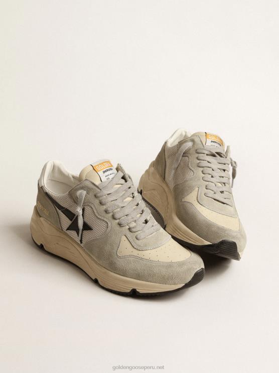 FDVPX618 Golden Goose hombres suela de running de ante gris hielo y malla con estrella de piel negra