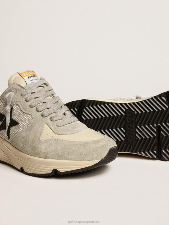 FDVPX618 Golden Goose hombres suela de running de ante gris hielo y malla con estrella de piel negra