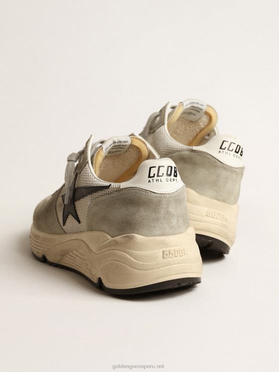 FDVPX618 Golden Goose hombres suela de running de ante gris hielo y malla con estrella de piel negra