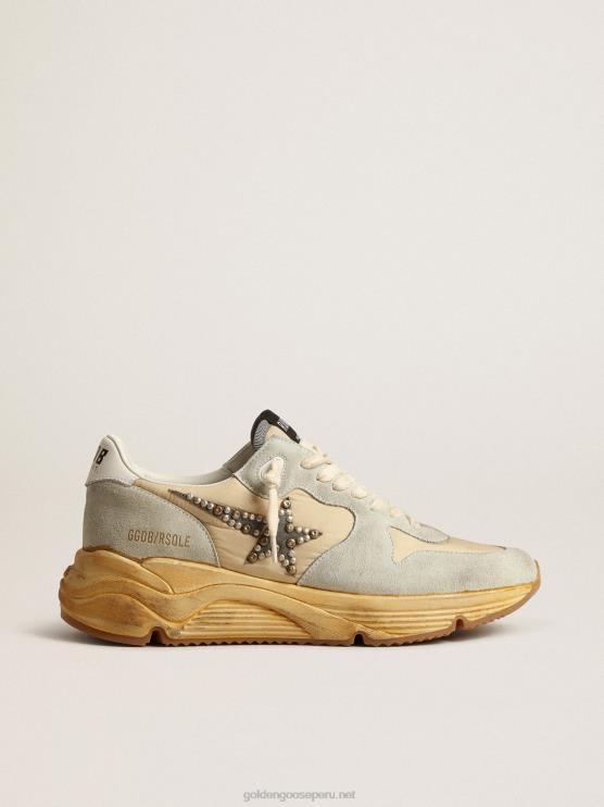 FDVPX625 Golden Goose hombres suela de running gris hielo con estrella de ante con tachuelas