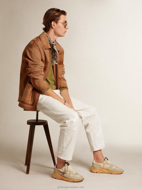 FDVPX625 Golden Goose hombres suela de running gris hielo con estrella de ante con tachuelas
