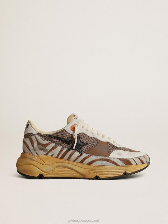 FDVPX635 Golden Goose hombres suela running lab de tejido marrón y piel de potro