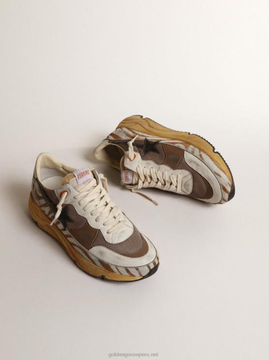 FDVPX635 Golden Goose hombres suela running lab de tejido marrón y piel de potro