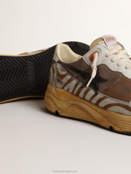 FDVPX635 Golden Goose hombres suela running lab de tejido marrón y piel de potro