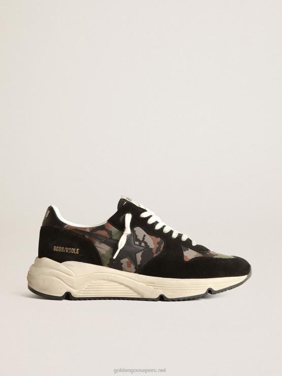 FDVPX641 Golden Goose hombres Zapatillas deportivas con suela de running de nailon antidesgarro con estampado de camuflaje y estrella de piel negra