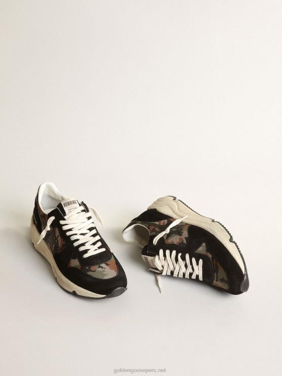 FDVPX641 Golden Goose hombres Zapatillas deportivas con suela de running de nailon antidesgarro con estampado de camuflaje y estrella de piel negra