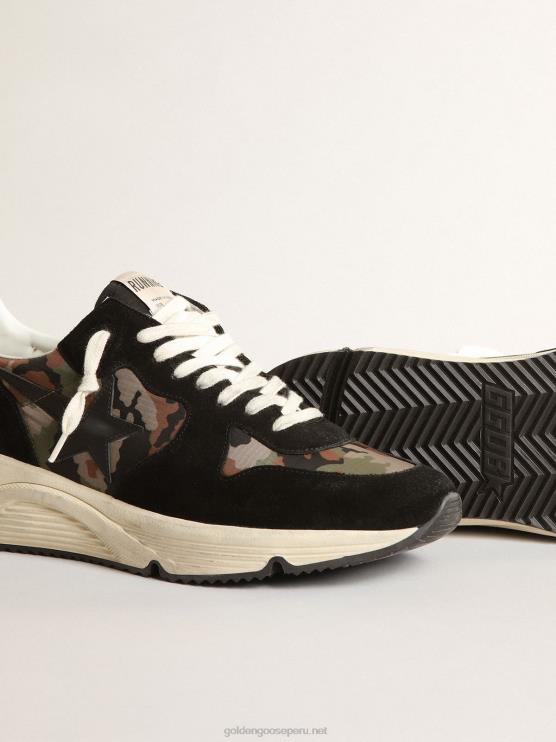 FDVPX641 Golden Goose hombres Zapatillas deportivas con suela de running de nailon antidesgarro con estampado de camuflaje y estrella de piel negra