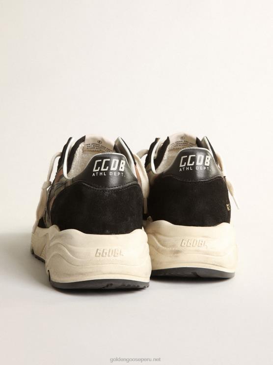 FDVPX641 Golden Goose hombres Zapatillas deportivas con suela de running de nailon antidesgarro con estampado de camuflaje y estrella de piel negra
