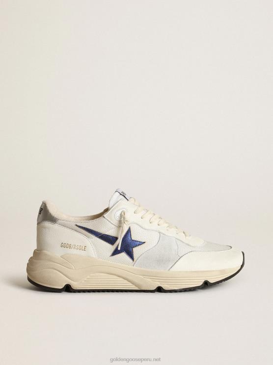 FDVPX653 Golden Goose hombres suela de running de malla blanca y napa con estrella azul