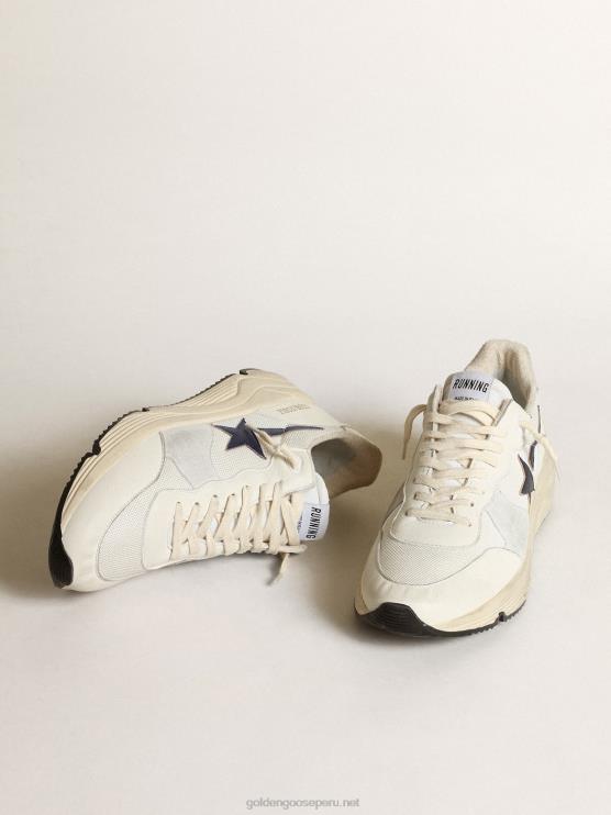 FDVPX653 Golden Goose hombres suela de running de malla blanca y napa con estrella azul