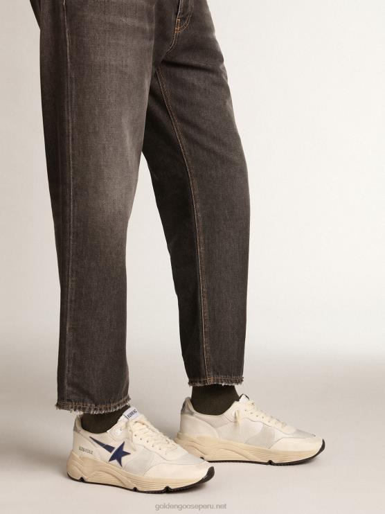 FDVPX653 Golden Goose hombres suela de running de malla blanca y napa con estrella azul