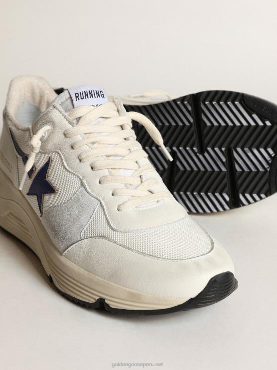 FDVPX653 Golden Goose hombres suela de running de malla blanca y napa con estrella azul