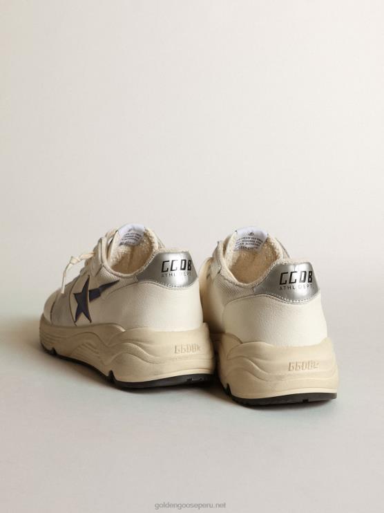FDVPX653 Golden Goose hombres suela de running de malla blanca y napa con estrella azul