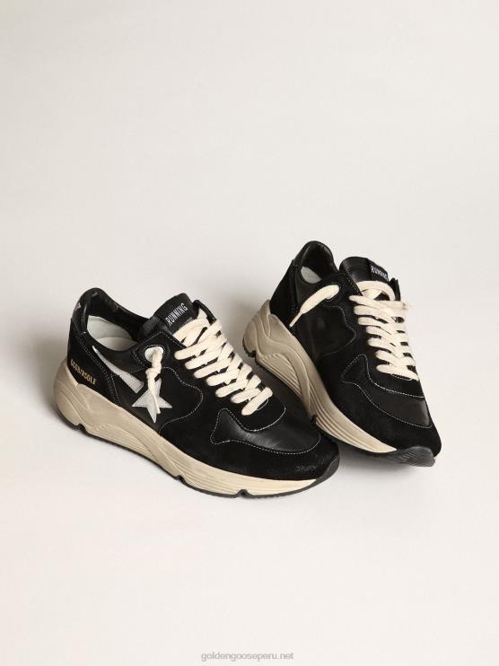 FDVPX656 Golden Goose hombres suela de running de napa negra y ante con estrella blanca