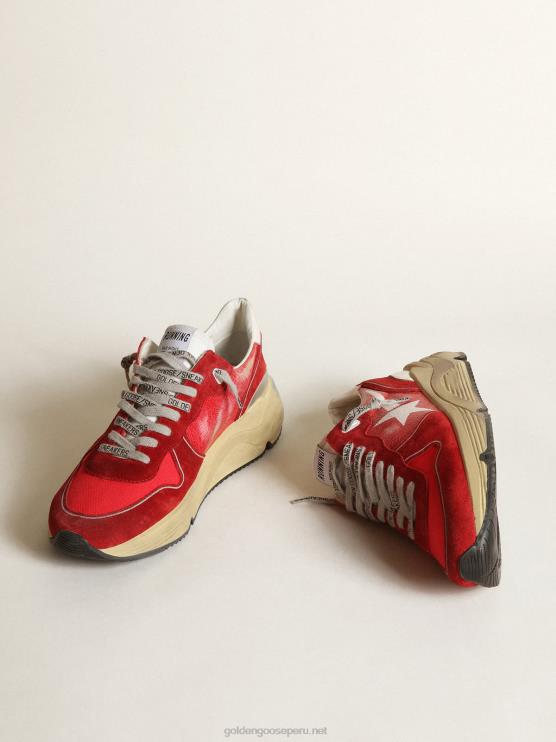 FDVPX680 Golden Goose hombres Zapatillas deportivas suela running de piel craquelada roja con inserciones de ante rojo y estrella blanca serigrafiada