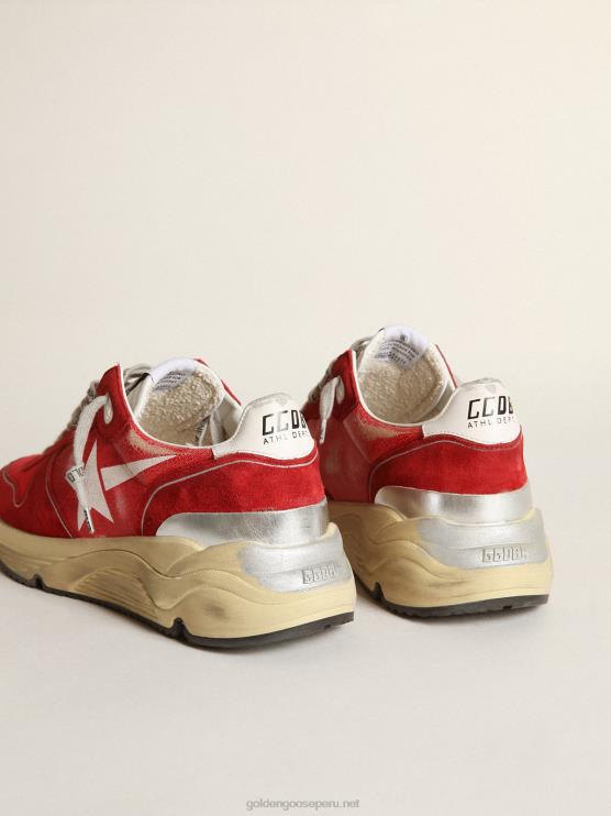 FDVPX680 Golden Goose hombres Zapatillas deportivas suela running de piel craquelada roja con inserciones de ante rojo y estrella blanca serigrafiada
