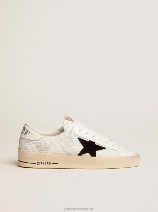 FDVPX508 Golden Goose hombres zapatillas deportivas stardan de malla blanca con estrella de ante negro y refuerzo del talón de piel blanca