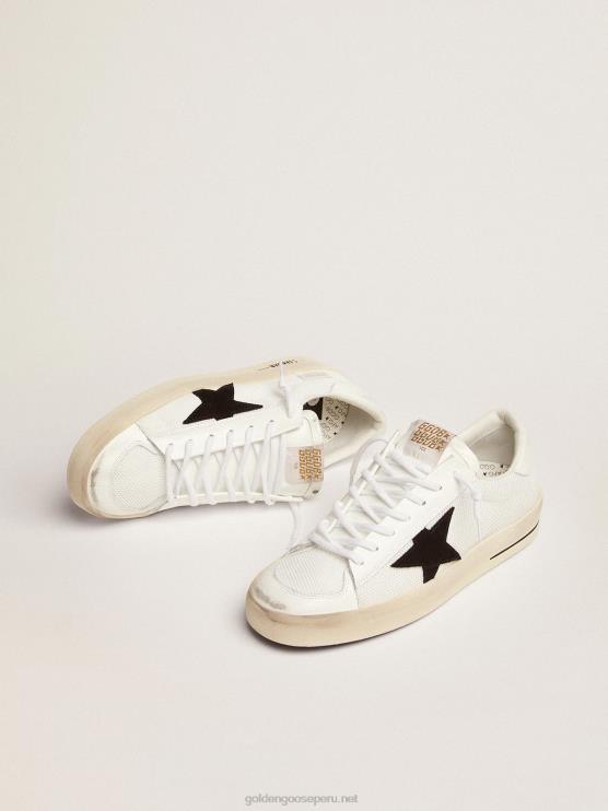 FDVPX508 Golden Goose hombres zapatillas deportivas stardan de malla blanca con estrella de ante negro y refuerzo del talón de piel blanca