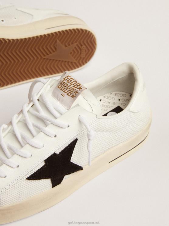 FDVPX508 Golden Goose hombres zapatillas deportivas stardan de malla blanca con estrella de ante negro y refuerzo del talón de piel blanca