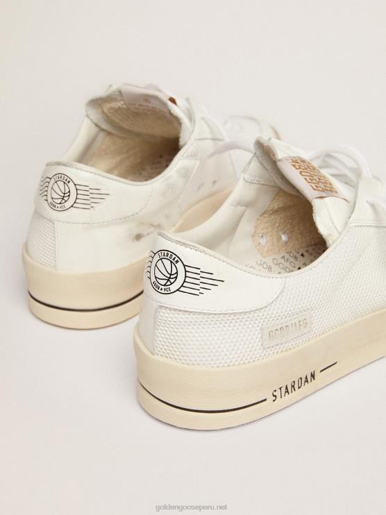 FDVPX508 Golden Goose hombres zapatillas deportivas stardan de malla blanca con estrella de ante negro y refuerzo del talón de piel blanca