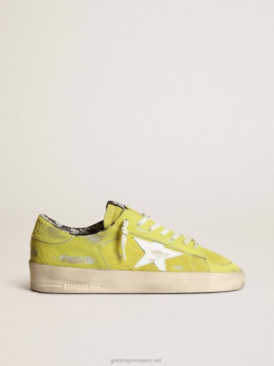 FDVPX532 Golden Goose hombres zapatillas stardan de piel de potro amarillo flúor con estrella de piel blanca