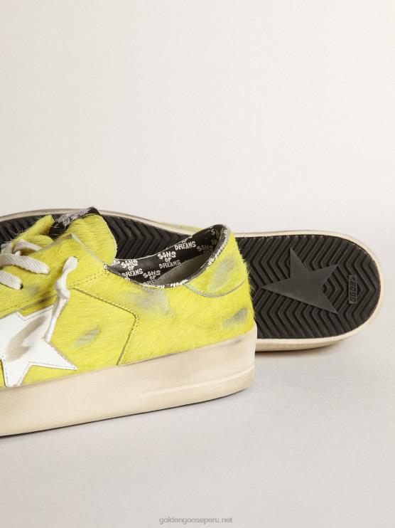 FDVPX532 Golden Goose hombres zapatillas stardan de piel de potro amarillo flúor con estrella de piel blanca