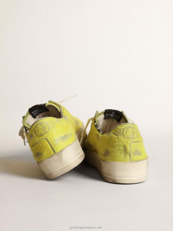 FDVPX532 Golden Goose hombres zapatillas stardan de piel de potro amarillo flúor con estrella de piel blanca