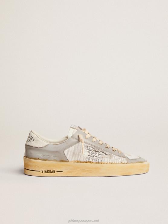 FDVPX573 Golden Goose hombres zapatillas stardan con estrella de piel blanca con estampado ggdb y refuerzo del talón de piel craquelada blanca