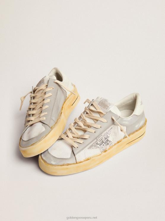 FDVPX573 Golden Goose hombres zapatillas stardan con estrella de piel blanca con estampado ggdb y refuerzo del talón de piel craquelada blanca