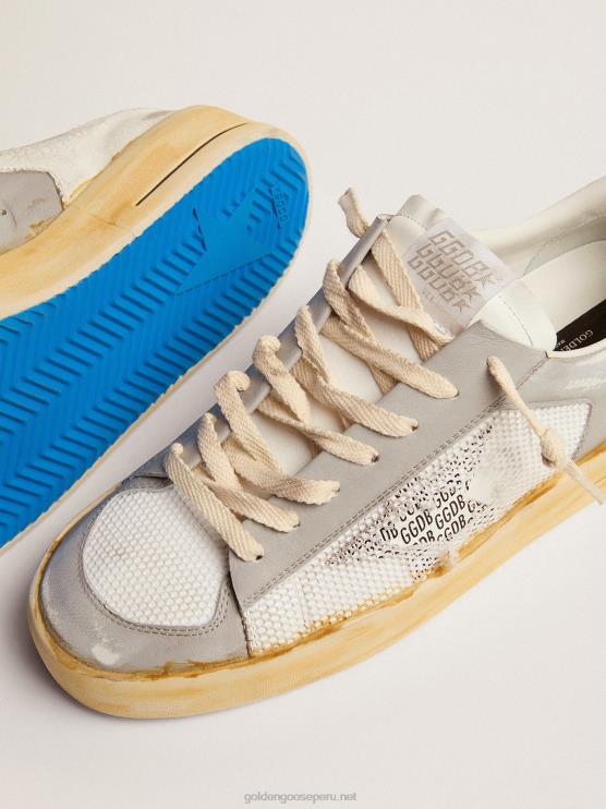 FDVPX573 Golden Goose hombres zapatillas stardan con estrella de piel blanca con estampado ggdb y refuerzo del talón de piel craquelada blanca