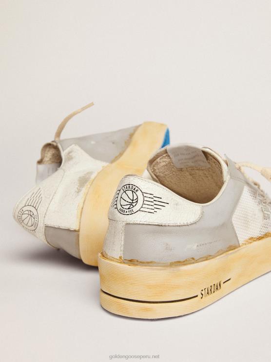 FDVPX573 Golden Goose hombres zapatillas stardan con estrella de piel blanca con estampado ggdb y refuerzo del talón de piel craquelada blanca
