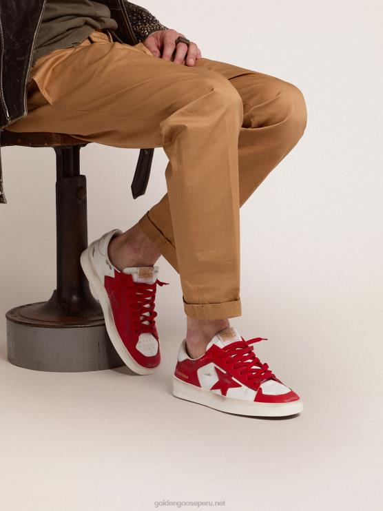 FDVPX586 Golden Goose hombres zapatillas stardan de piel roja y blanca