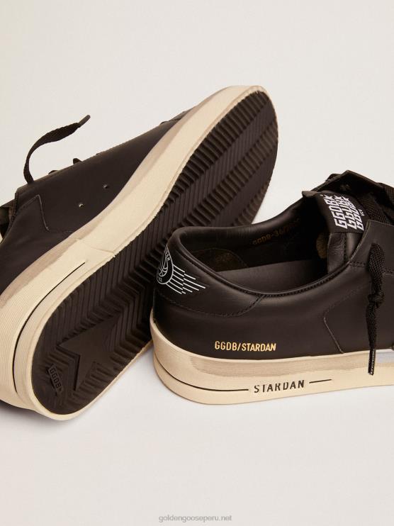 FDVPX595 Golden Goose hombres zapatillas stardan de piel total black con acabado vintage