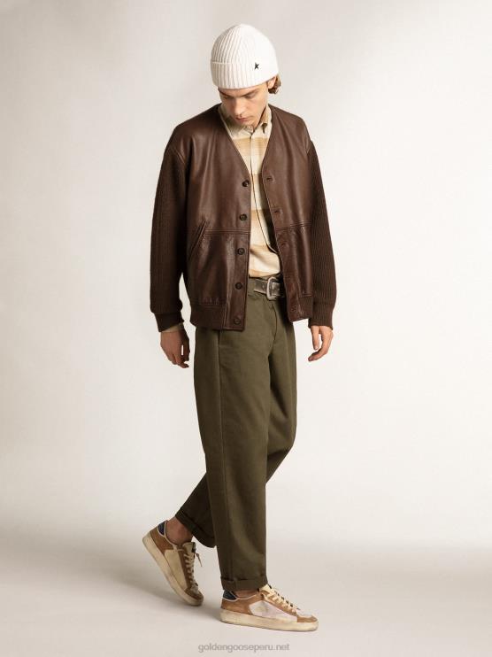 FDVPX604 Golden Goose hombres stardan de nailon y malla beige con inserciones de ante color tabaco
